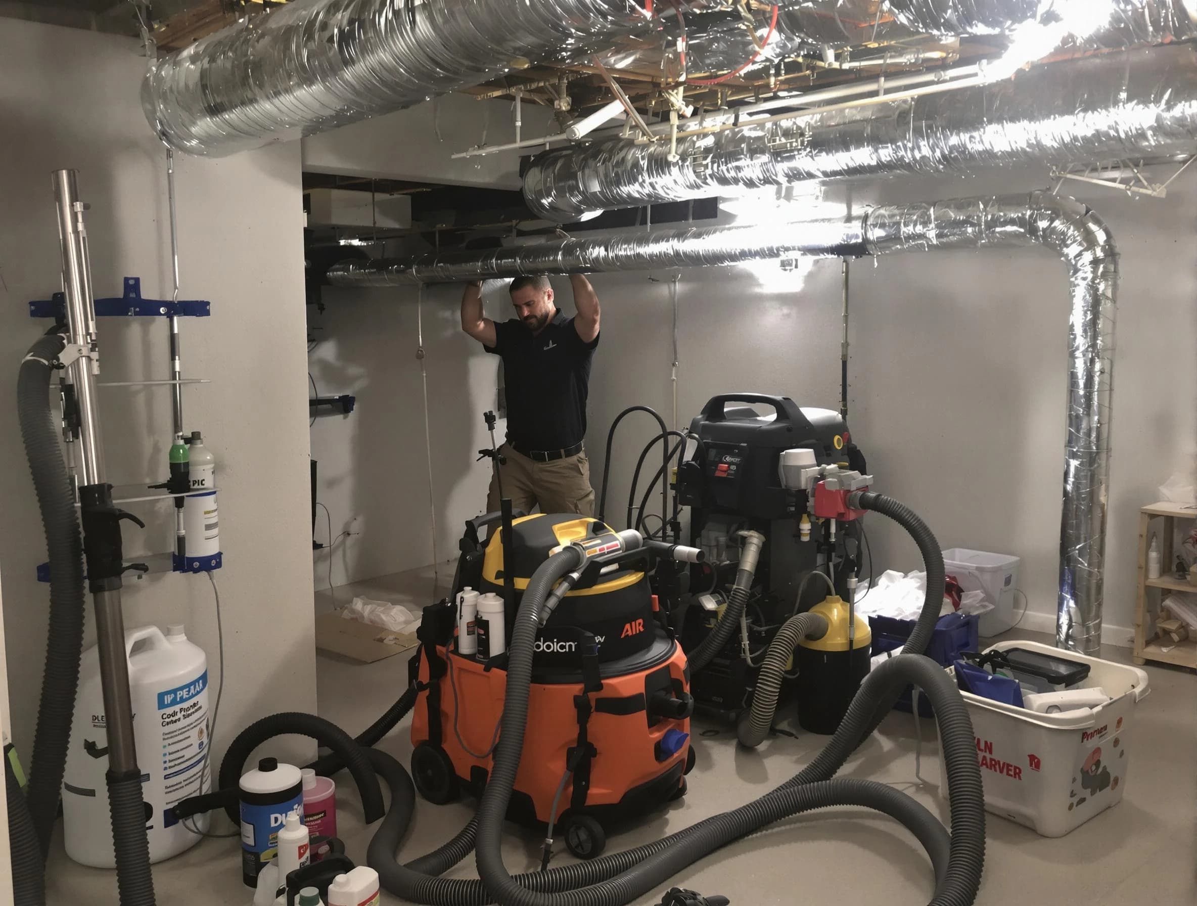 Millcreek Air Duct Cleaning specialist performing professional mold removal from air ducts using safety equipment in Millcreek