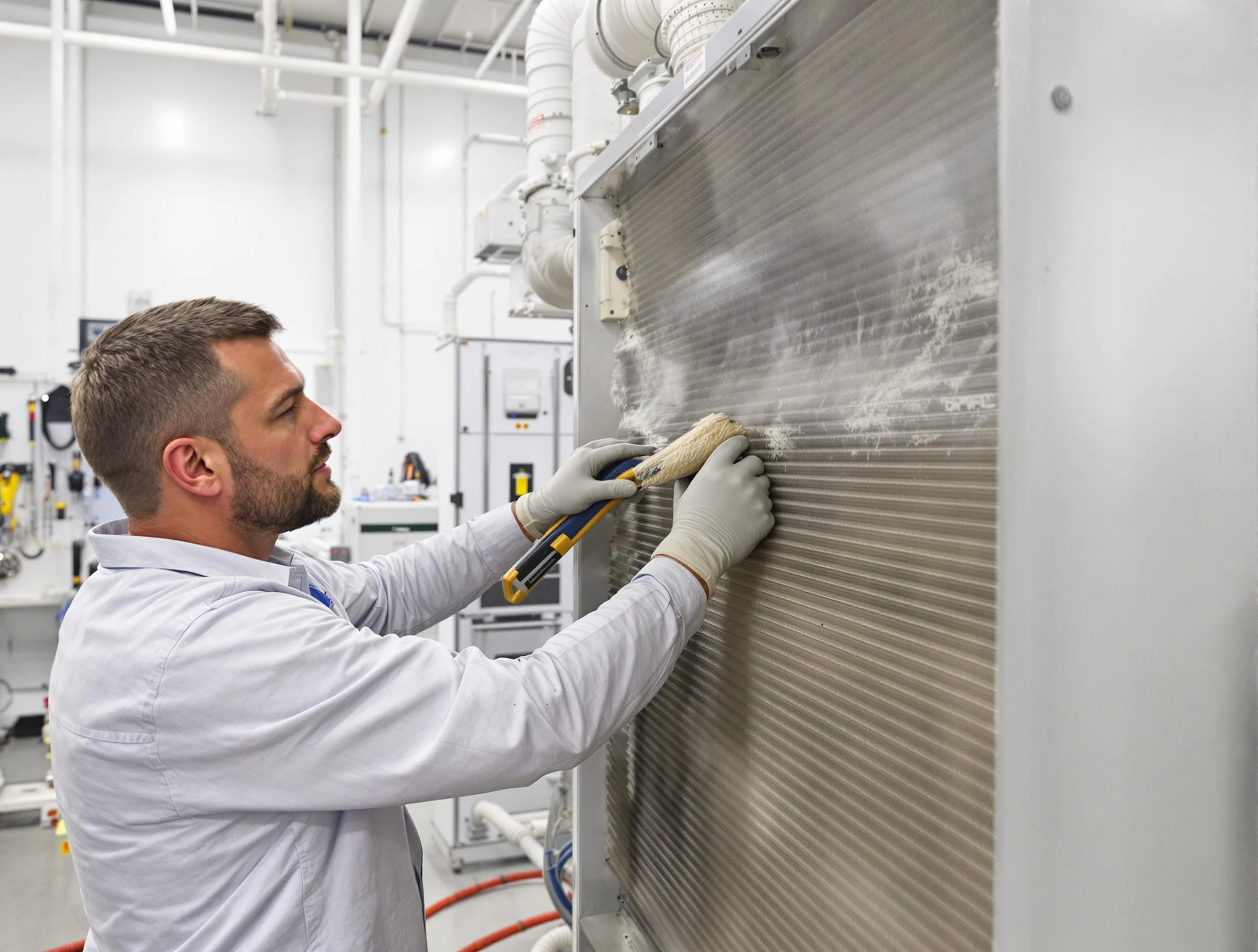 Millcreek Air Duct Cleaning technician performing precision commercial coil cleaning at a Millcreek business