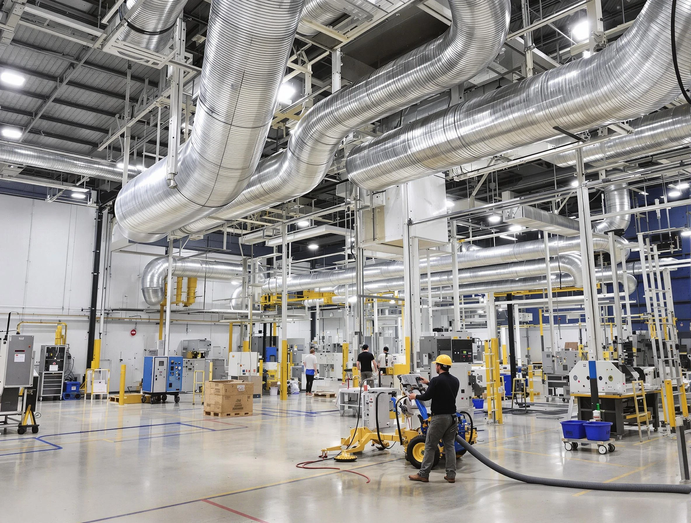 Millcreek Air Duct Cleaning team performing comprehensive industrial duct cleaning at a large facility in Millcreek